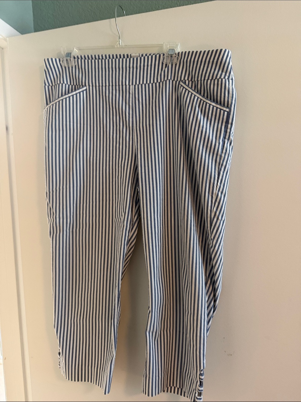 Chico's Blue and White Striped Cropped Pants